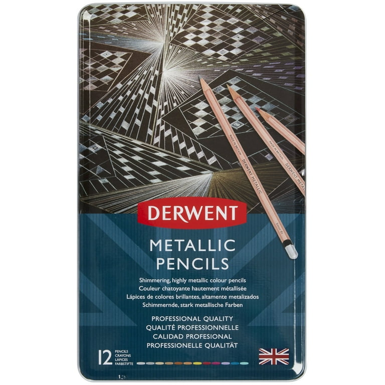 Derwent Metallic Pencils W/Tin 12/Pkg