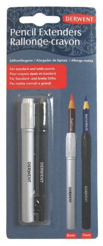 Derwent Pencil Extender Set, Silver and Black, For Pencils up to 8mm, 2  Pack (2300124)