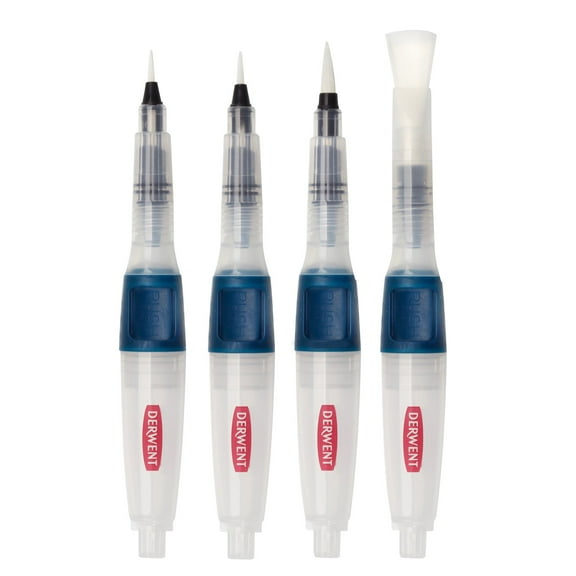 Derwent Push Button Waterbrush - Set of 4, Short Handle