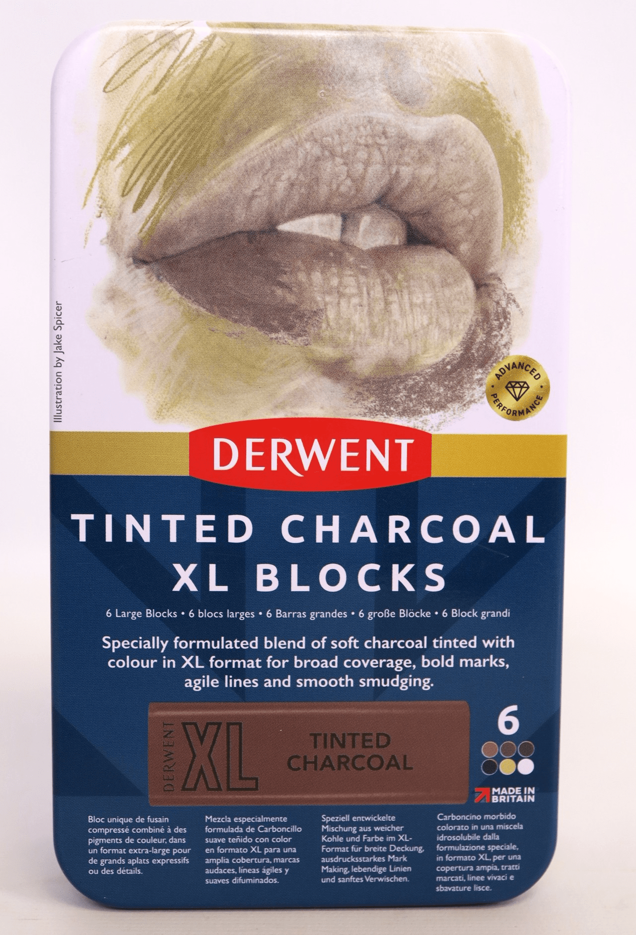 Derwent Tinted Charcoal XL Blocks - Assorted, Set of 6