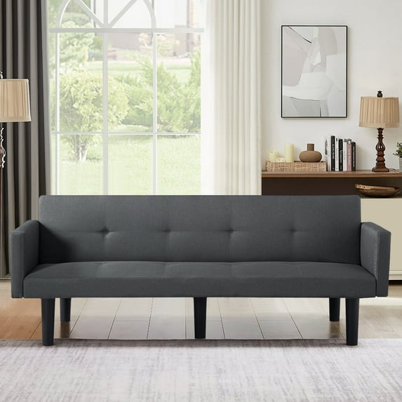 Derzers Modern Faux Suede Convertible Futon Sofa Bed, Dark Gray