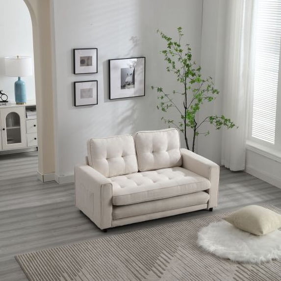 Derzers Velvet Tailored Backrest Convertible Sofa, Beige