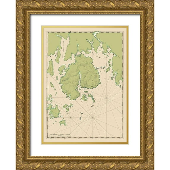 Des Barres 19x24 Gold Ornate Wood Framed with Double Matting Museum Art Print Titled - Mt Desert Island and Coast - Des Barres 1776