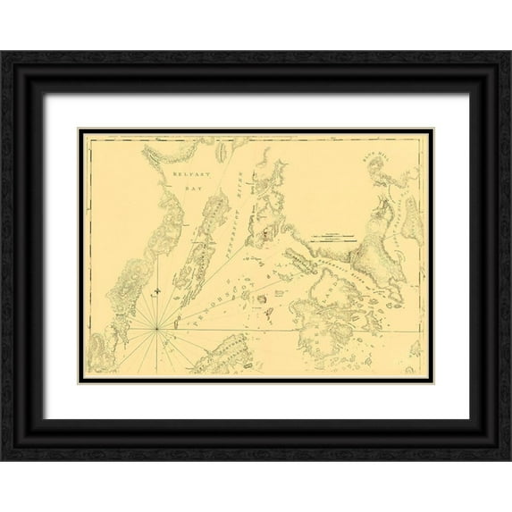 Des Barres 24x18 Black Ornate Wood Framed with Double Matting Museum Art Print Titled - Blue Hill Bay to Belfast Bay Maine