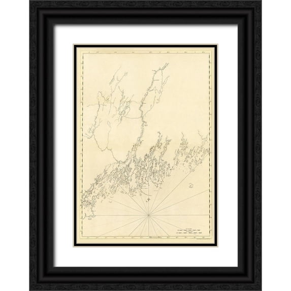 Des Barres 24x32 Black Ornate Wood Framed with Double Matting Museum Art Print Titled - Mosquito Head Spurwink River - Des Barres 1770