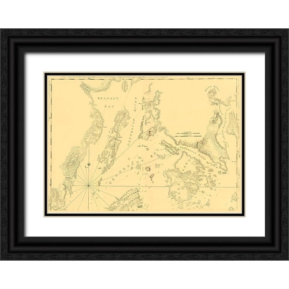 Des Barres 32x24 Black Ornate Wood Framed with Double Matting Museum Art Print Titled - Blue Hill Bay to Belfast Bay Maine