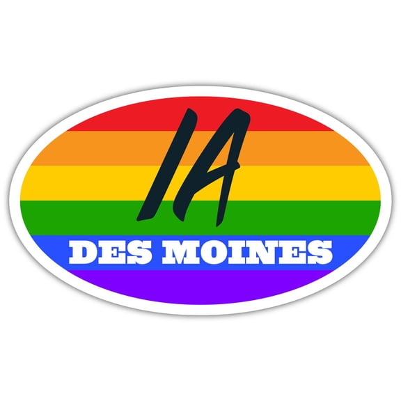 Des Moines IA Iowa Polk County Rainbow Pride Flag 6 Stripes Pride Flag Euro Decal Bumper Sticker 3M Vinyl 3" x 5"