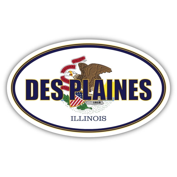 Des Plaines City Illinois State Flag | IL Flag Cook County Oval State Colors Bumper Sticker Car Decal 3x5 inches