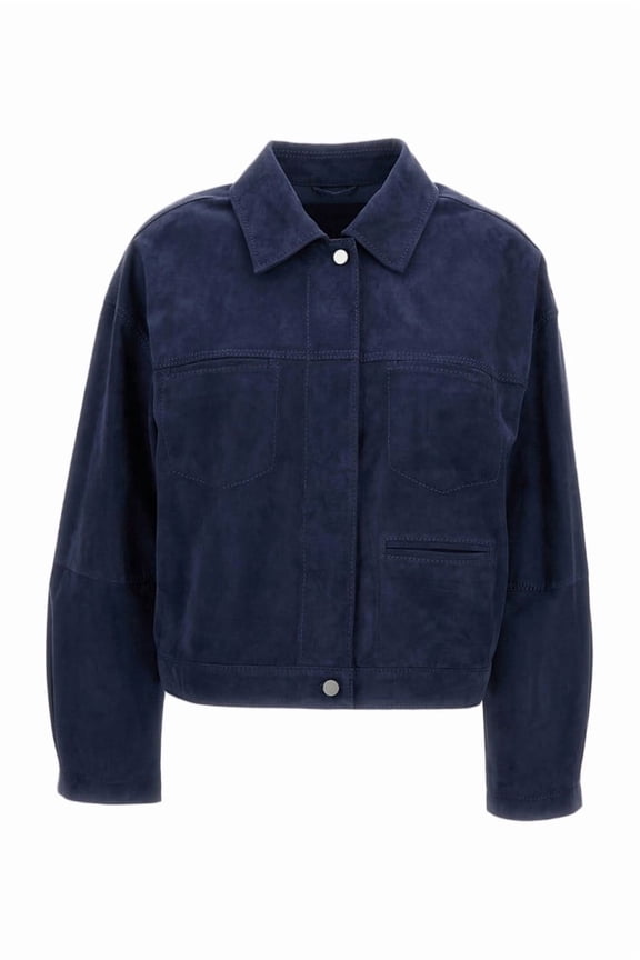 Olive Blue Leather Suede Jacket (Women's)