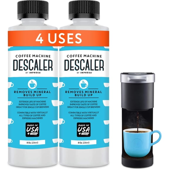 Descaler (2 Pack, 2 Uses Per Bottle) - Made in the USA - Universal Descaling Solution for Keurig, N, Delonghi and All Single Use Coffee and Machines