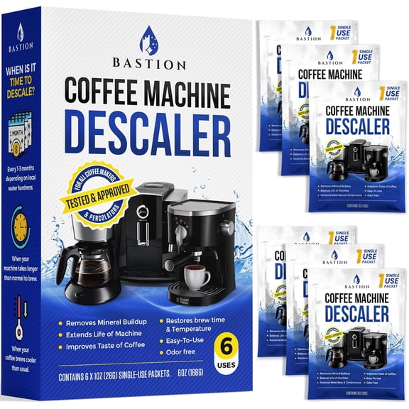 Descaling Powder Solution (6-Uses) Coffee Machine Descaler Cleaner | Compatible with Breville Keurig Nespresso Delonghi Ninja | To Descale Automatic Coffee Pots & Makers & Espresso Machines