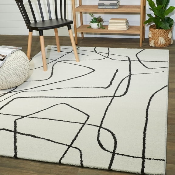 Descartes Abstract Modern Area Rug Charcoal 2'2" x 7' 8' Runner Ivory