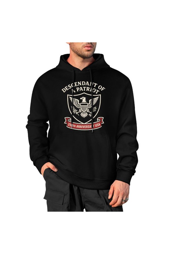 Descendant Of A Patriot 250Th Anniversary Usa Mens Casual Cotton Hooded Collar Drawstring Hoodies Pullover Sweatshirts 4X-Large