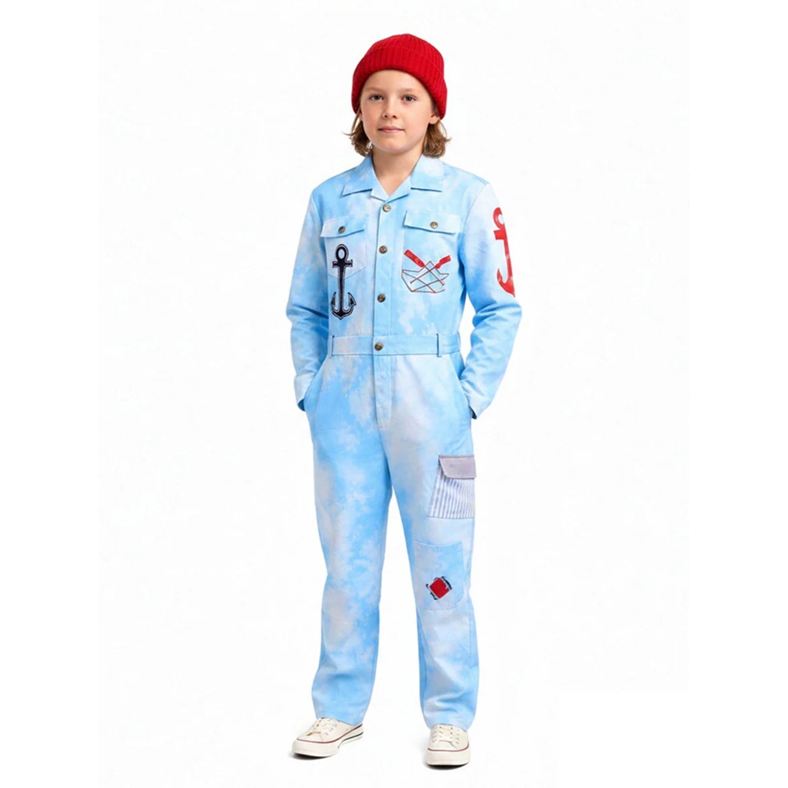 Descendant4 Maddox Hatter Costume,Rise Red Cosplay Tie Dye Jumpsuit Outfits,Movie Character Role Play Dress Up for Halloween Party,Size 110