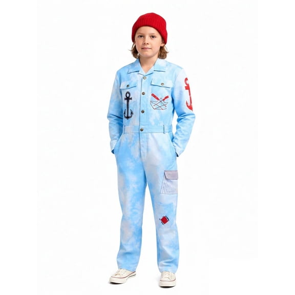 Descendant4 Maddox Hatter Costume,Rise Red Cosplay Tie Dye Jumpsuit Outfits,Movie Character Role Play Dress Up for Halloween Party,Size 150