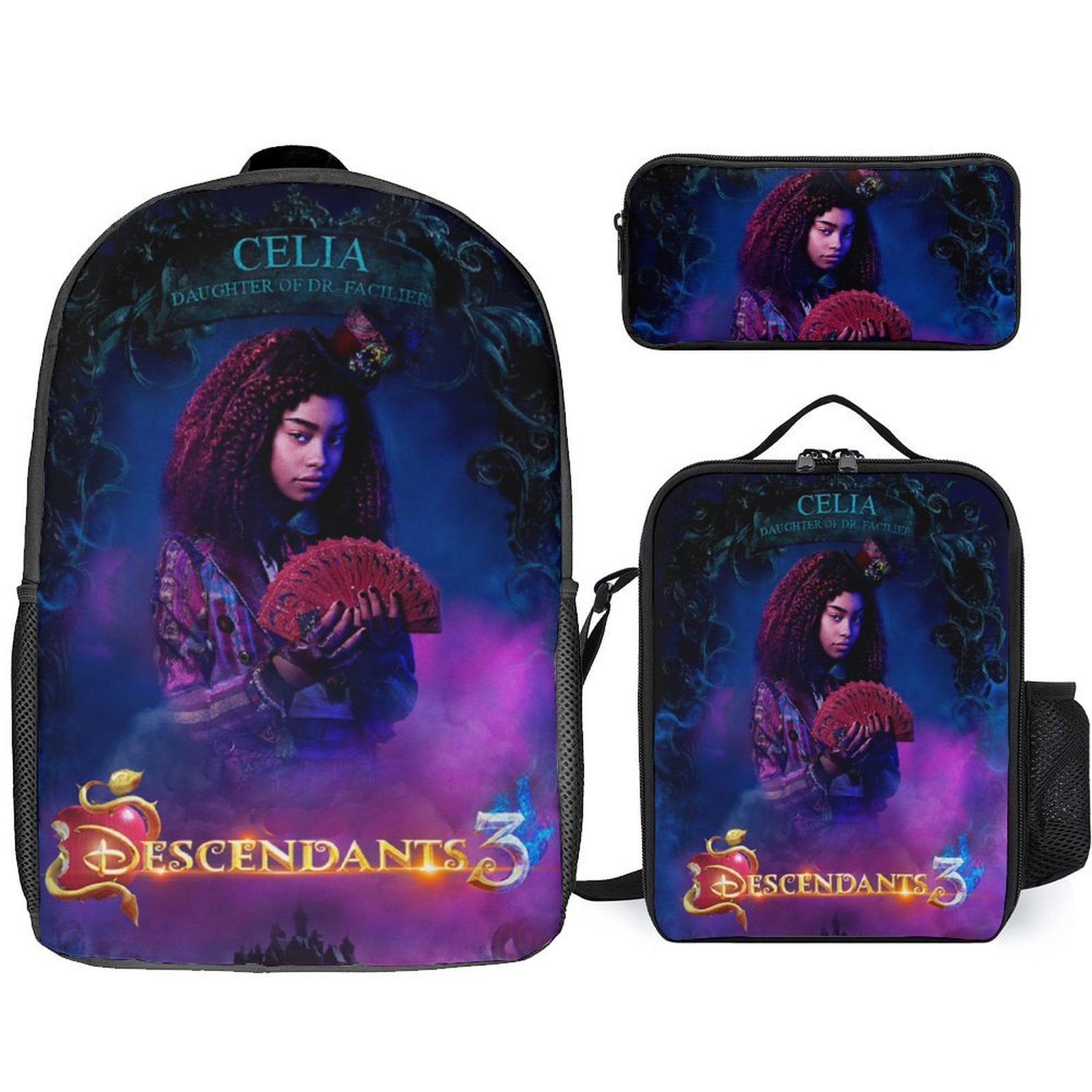 Descendants 3 Backpack With Lunch Bag Pencil Case Set Schoolbag Laptop Backpack Lunch Box Pen Bag 3 Pieces Set For Kids Boys Girl Adult