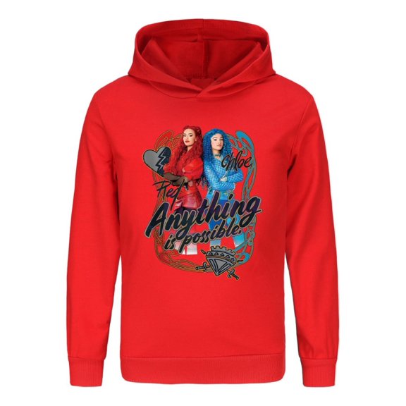 Descendants 4 The Rise of Red Girls Princess Red & Chloe Charming Hoodie - Anything is Possible Print Kids Long Sleeve Sweatshirt Soft Cotton Pullover Tops Christmas Gift
