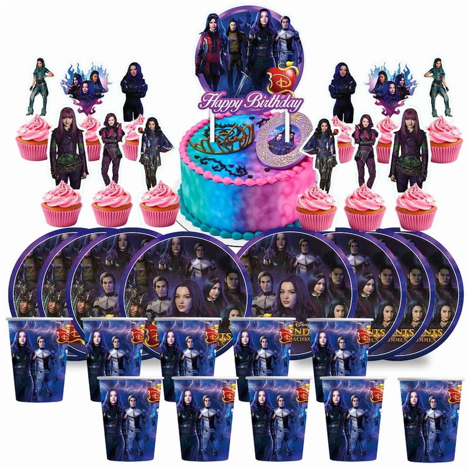 Descendants Birthday Cups Party Supplies Plates Fans Decorations Cake Topper Decor
