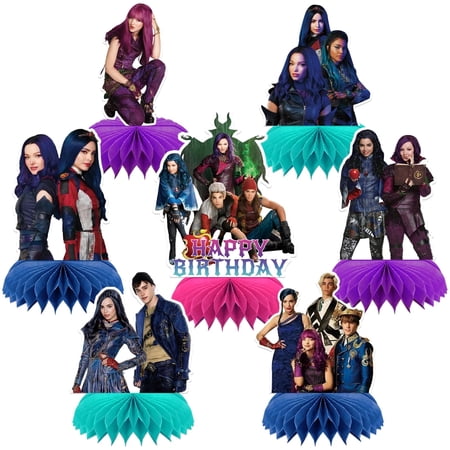 Descendants Birthday Party Decoration, 7 PCS Descendants Theme Honeycomb Centerpieces 3D Double Sided Table Decorations, Photo Booth Props Party Supplies