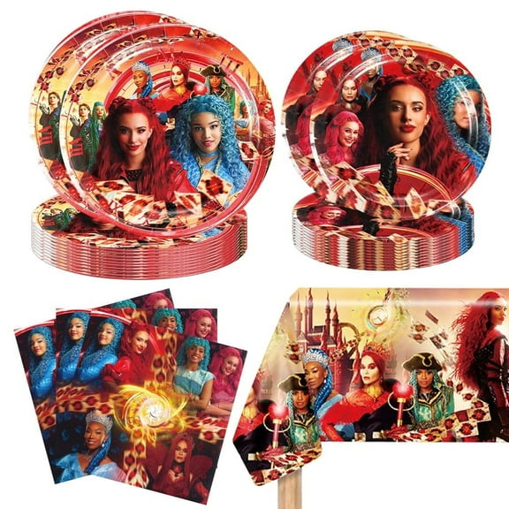 Descendants Birthday Party Decorations, 20 Plates, 20 Napkins 1 Tablecover, Cartoon Theme Party Supplies for Girls Boys Fans Birthday Party