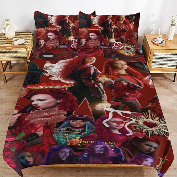 Descendants Duvet Cover 3 Pcs Set Cute Kids Comforter Cover with 2 Pillowcases Luxury Soft Bedding Bedroom Decor for Teens Boys Girls, 86"x70"