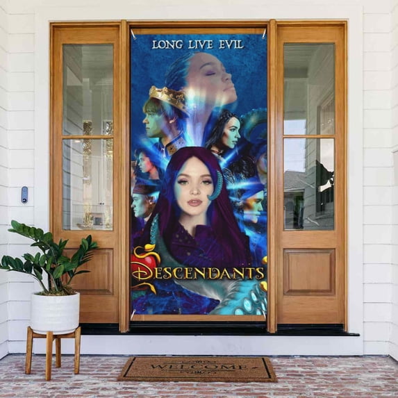 Descendants Fantasy Movie Door Cover Decorated Banner Home Decor Tapestry Holiday Party Supplies Door Banner Porch Sign Banner 72.8 x 35.4 Inch