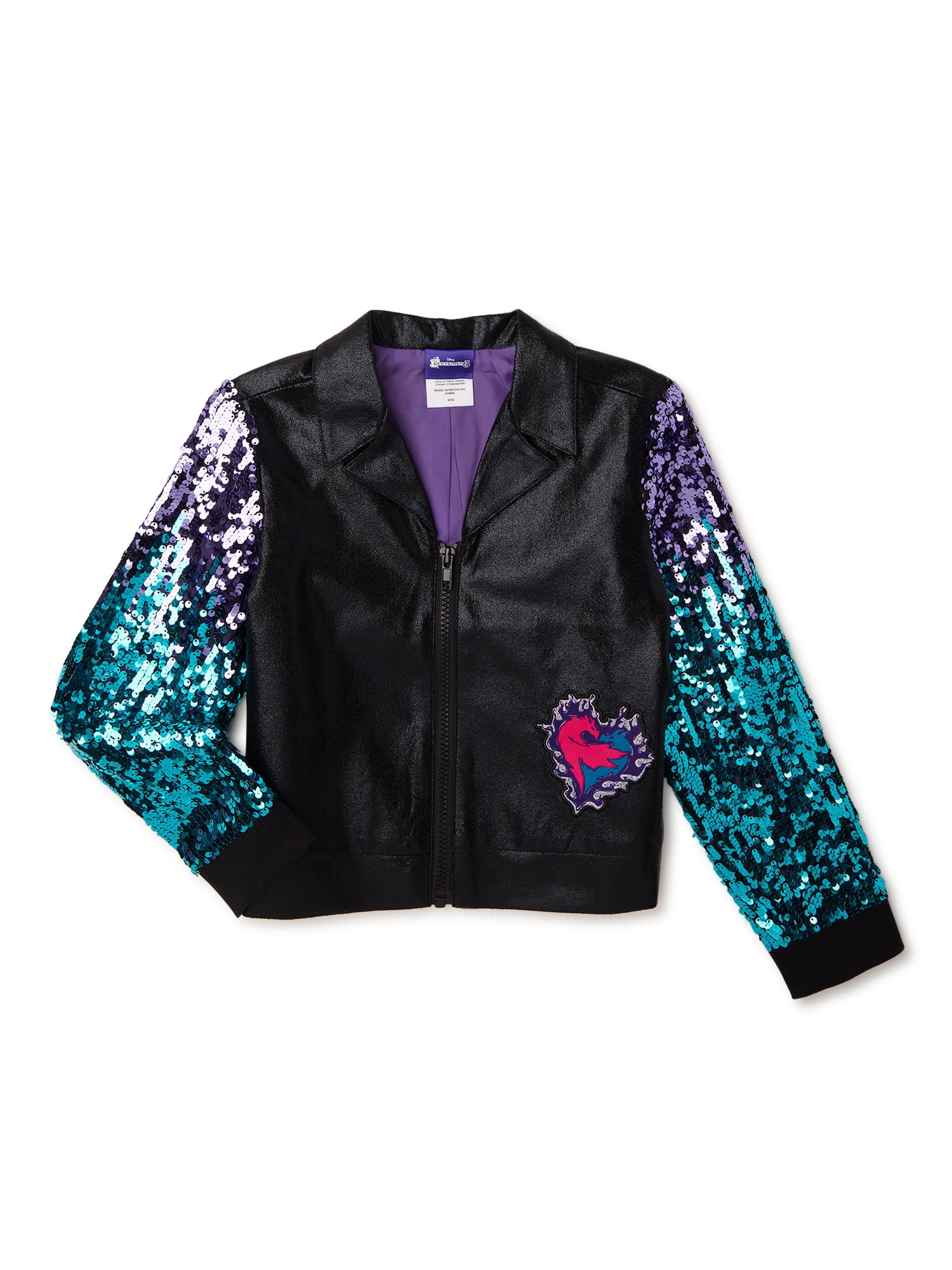 Descendants Girls Sequin Sleeve Moto Jacket Sizes 4 16 Walmart