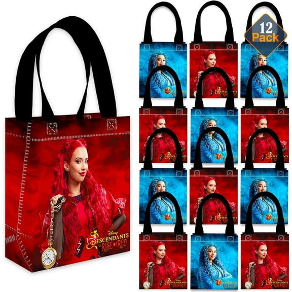 Descendants Party Favor Bags Set 12 Pack 8" Disney Goodie Bags for Kids Bulk Reusable Mini Totes | Disney Descendants Birthday Party Supplies