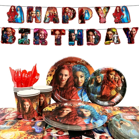Descendants Party Tableware, Descendants Decorations Tableware Set - Descendants Plates Napkins Tablecloth etc Descendants Tableware for Descendants Party,Serves 16