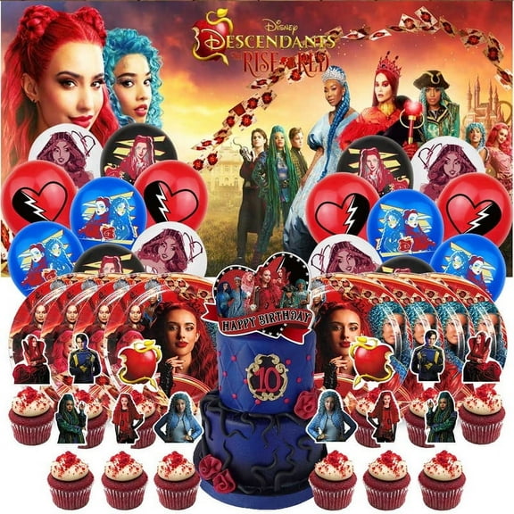 Descendants Rise Red Birthday Party Supplies Balloons Paper Plates Decoration Cake Topper Decor Tableware Banner Backdrop