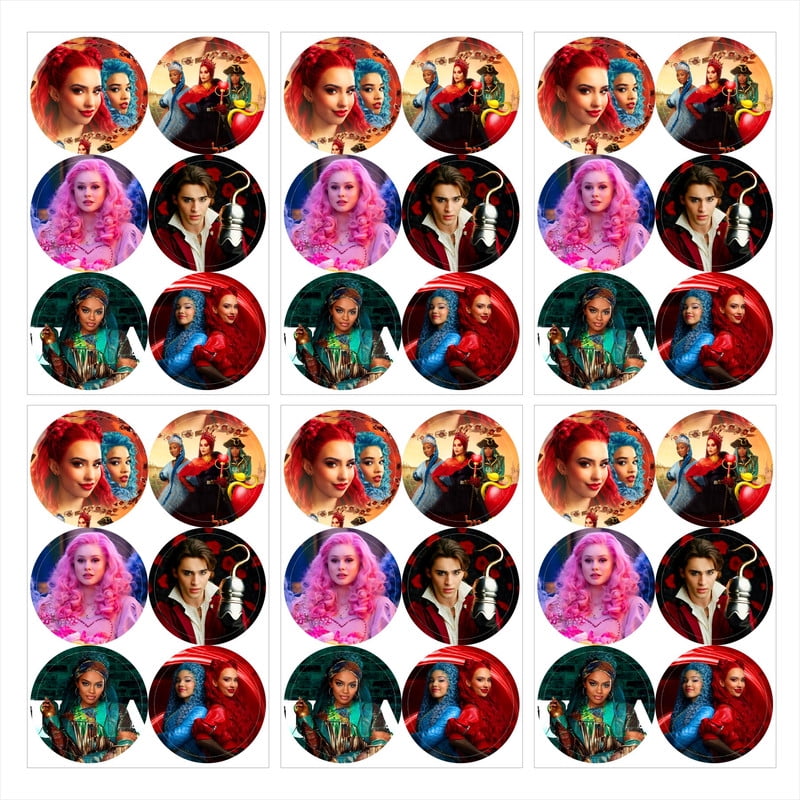 Descendants The Rise of Red Stickers Party Favors Labels Birthday Thank You Themed Round Circle Baby Shower 60pcs