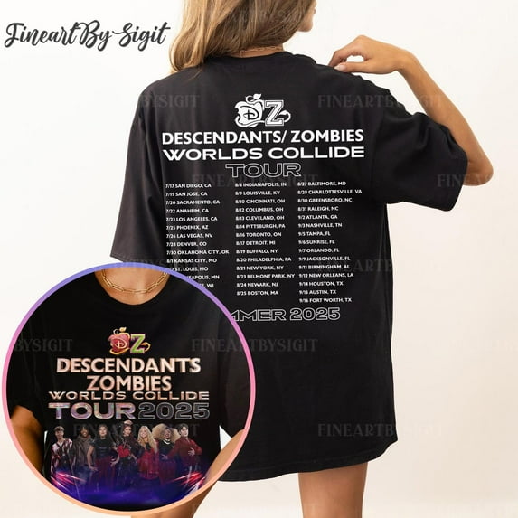 Descendants Zombies Worlds Tour Shirt, Descendants Zombies Tour Matching Shirt, Descendants Zombies Worlds Collide Tour 2025 Shirt,Black Color,Size L