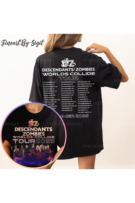 Descendants Zombies Worlds Tour Shirt, Descendants Zombies Tour Matching Shirt, Descendants Zombies Worlds Collide Tour 2025 Shirt,Black Color,Size M