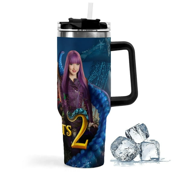 Descendants -theme Insulated Stainless Steel Tumbler with Handle Gifts For Family Friends Fans and Straw Fits in Standard Cup Holder 40 OZ