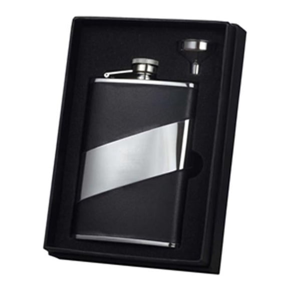 Descent Black Leather 8 oz Flask Gift Set