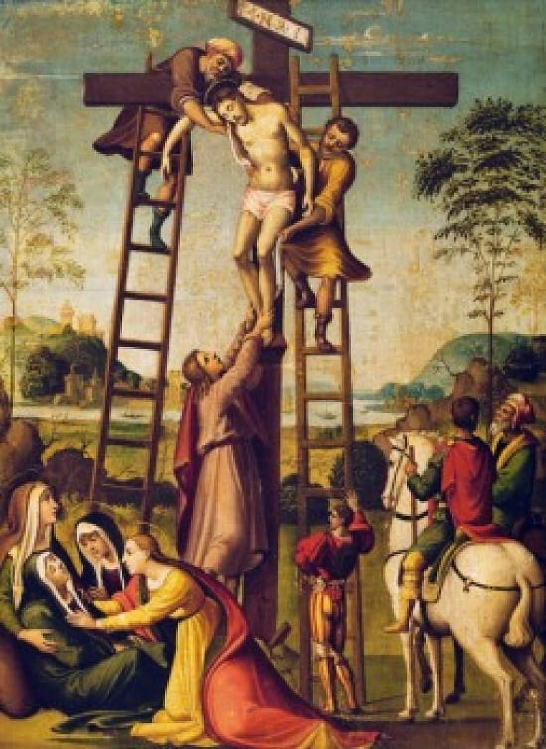 Descent from the Cross Sienese School oil on canvas 16th Century Italy Tuscany Volterra Pinacoteca Canvas Art - (24 x 36)