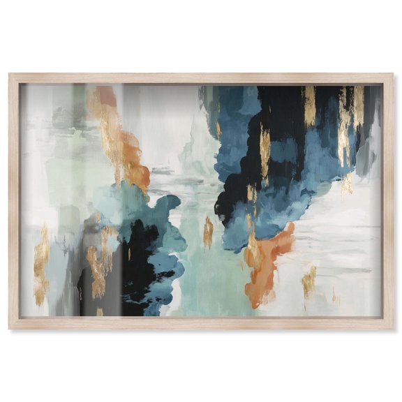 Descent in Gold I Shadowbox Print Green Wall Art by Art Remedy, Blonde Frame, 15 x 10