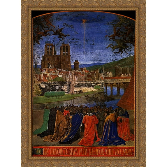 Descent of the Holy Ghost upon the Faithful 28x38 Large Gold Ornate Wood Framed Canvas Art by Jean Fouquet