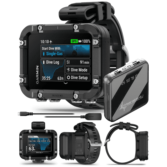 Garmin Descent X30 Rugged Dive Computer, Surface GPS, Button Controls, Vibrant 2.4-inch Color Display, Up to 30 Hours of Battery Life with Wearable4U PowerBank Bundle