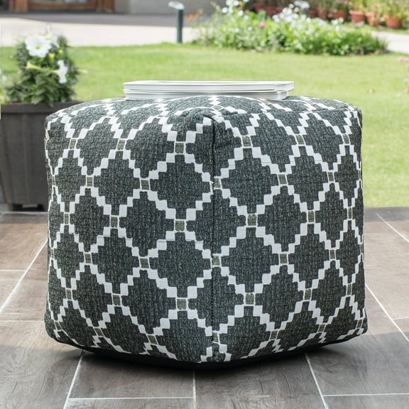 Deschutes Green 18" x 18" x 18" Green & Ivory Pouf