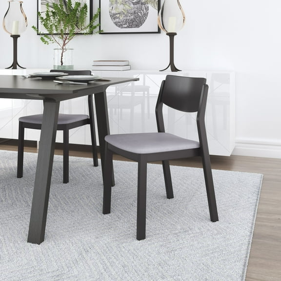 Desdamona Dining Chair Gray & Black Dining Chair, Scandinavian Style, Soft and smooth velvet fabric, Rubberwood, Indoor Dining