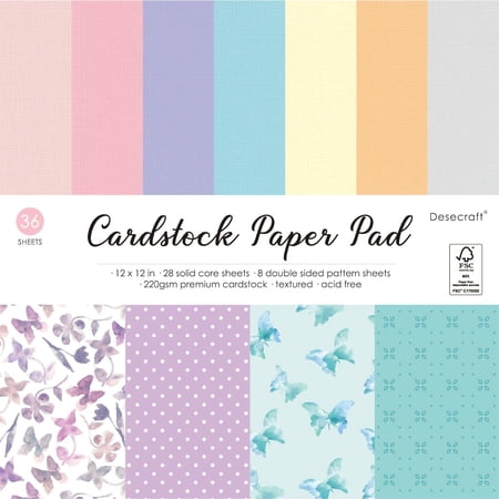Desecraft 12x12 Solid Colored Easter Scrapbooking Cardstock Paper - 36 Sheets 220gsm Pastel Construction Paper Assorted Colors for Card Making Journaling Planner Scrapbook Materials Supplies