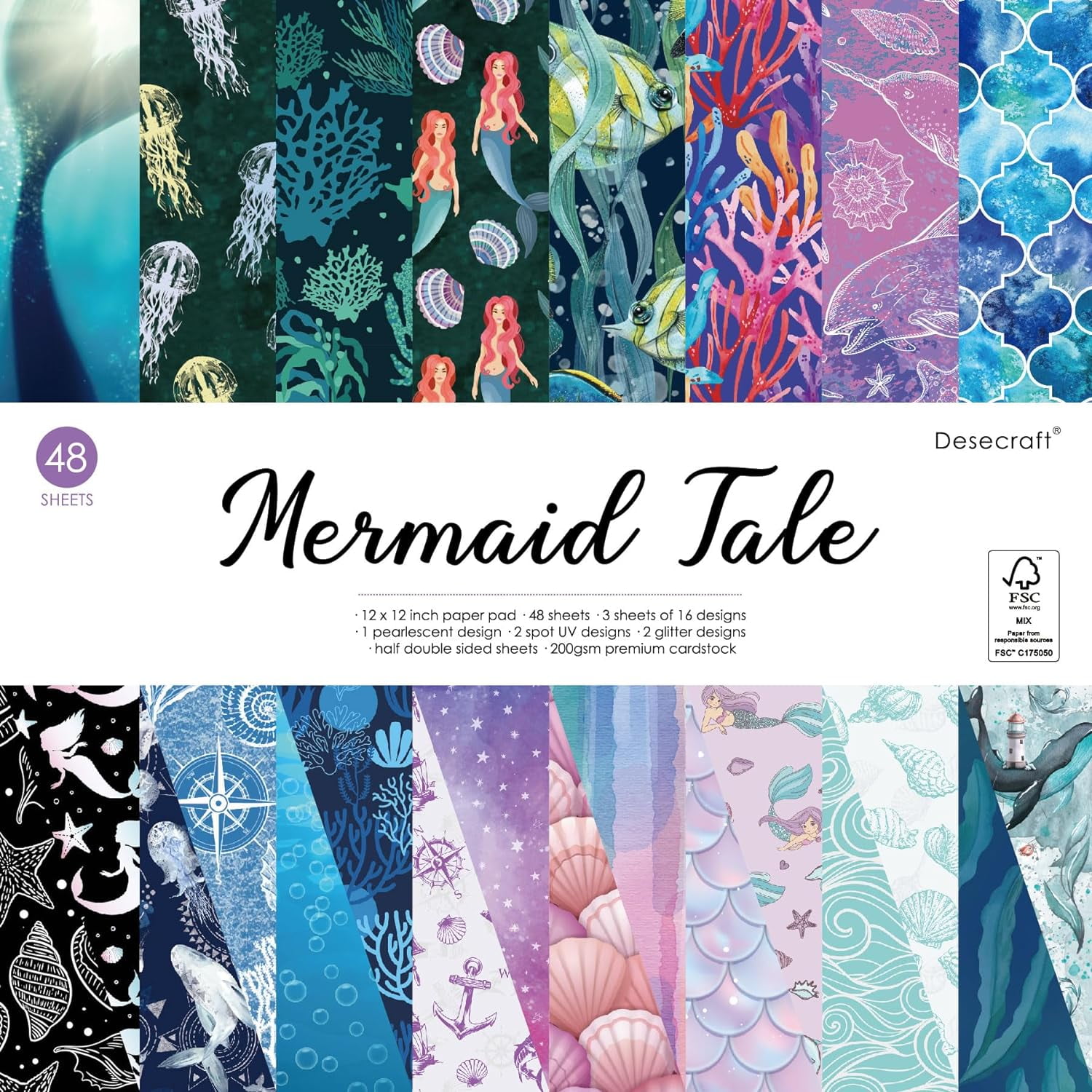 Desecraft 48 sheets 12x12 Scrapbooking Cardstock Decorative Paper Pack ...