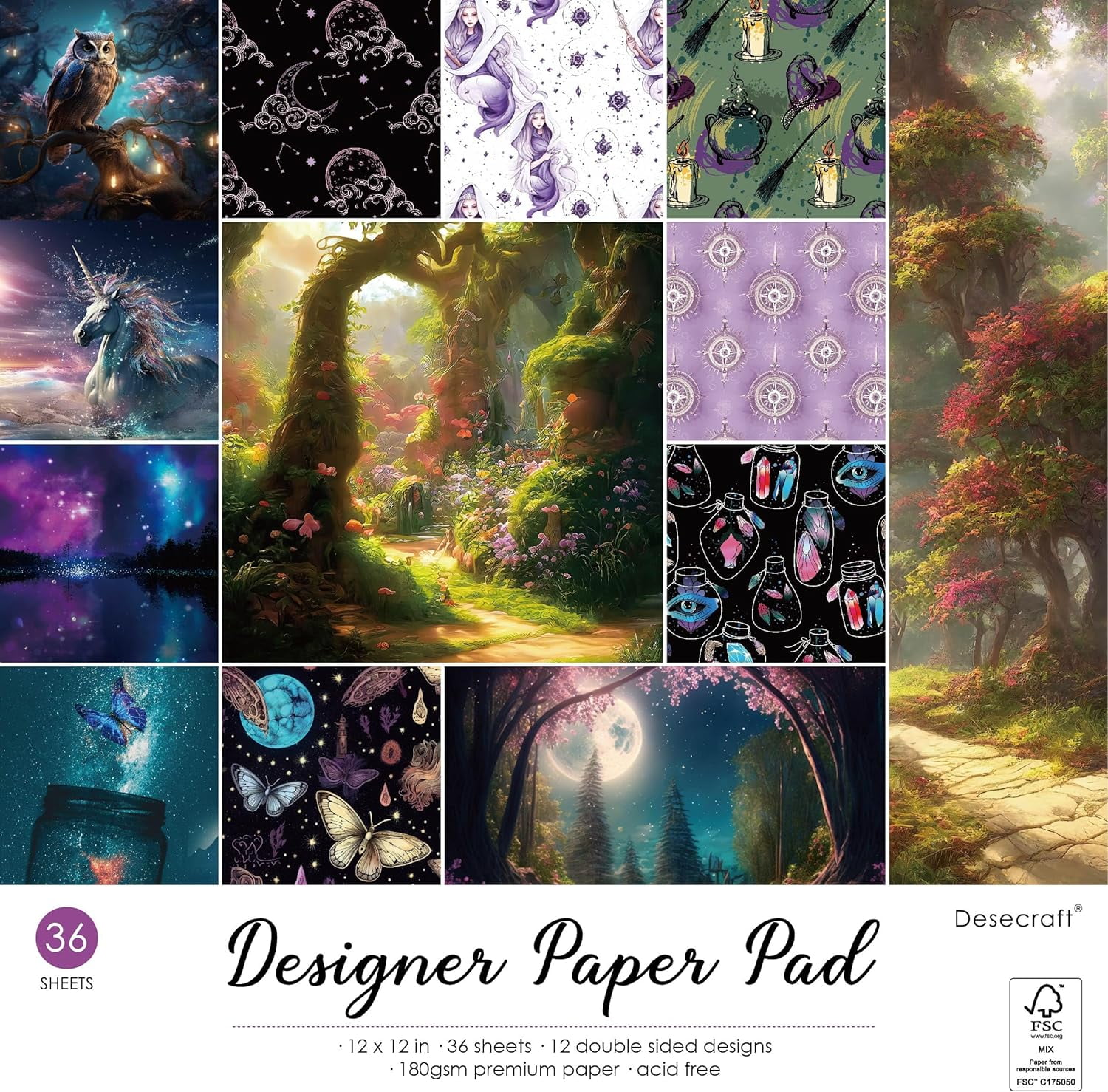 Desecraft Enchanted Forest 12x12 Paper Pad Pack Scrapbook Cardstock