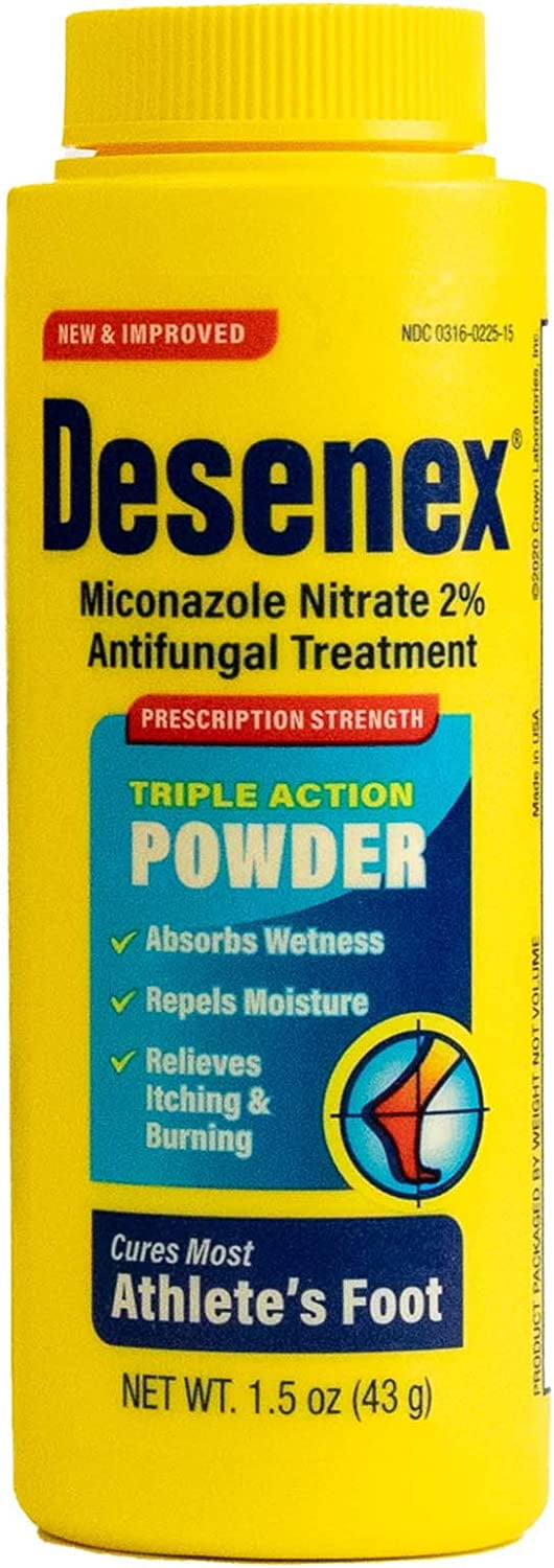 Desenex Anti-Fungal Foot Powder, Cures Most Athletes Foot, 2% Miconazole Nitrate, Helps Relieve Itching, Burning & Scaling, Attacks & Absorbs Moisture, AllDay Odor Control for Fresh Feet, 1.5ozBottle