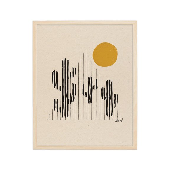 Desert Abstract Art Print, Saguaro Cactus Abstract Minimal Boho Neutral Color Linear Lines Geometric Sun Linocut Inspired Vintage Poster Wall Art, Modern Wall Decor, 16x24 UNFRAMED