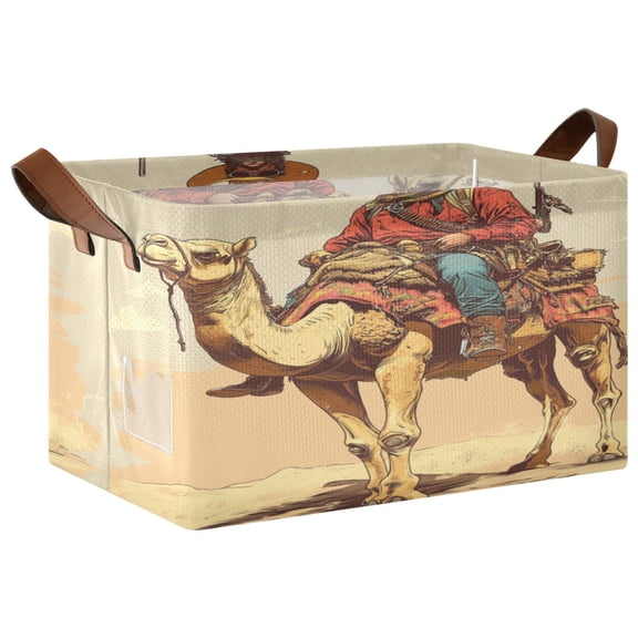 Desert Adventure Hunter Storage Basket Soccer Plaid Fabric Hoard Box Oversized Collapsible Closet Organizer with Metal Iron Frame 16.911.410in