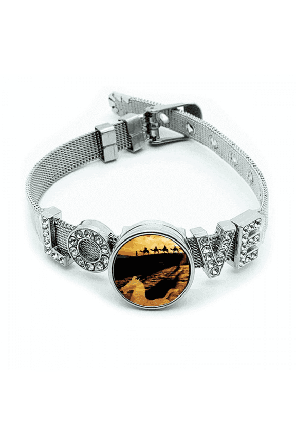 Desert Along the Way to the Silk Road Map Camel Bracelet Wristband Crystal Love Adjustable Bangle