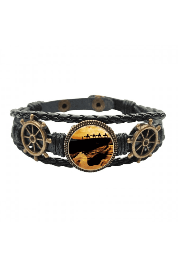 Desert Along the Way to the Silk Road Map Camel Leather Braided Ocean Bracelet Wristband