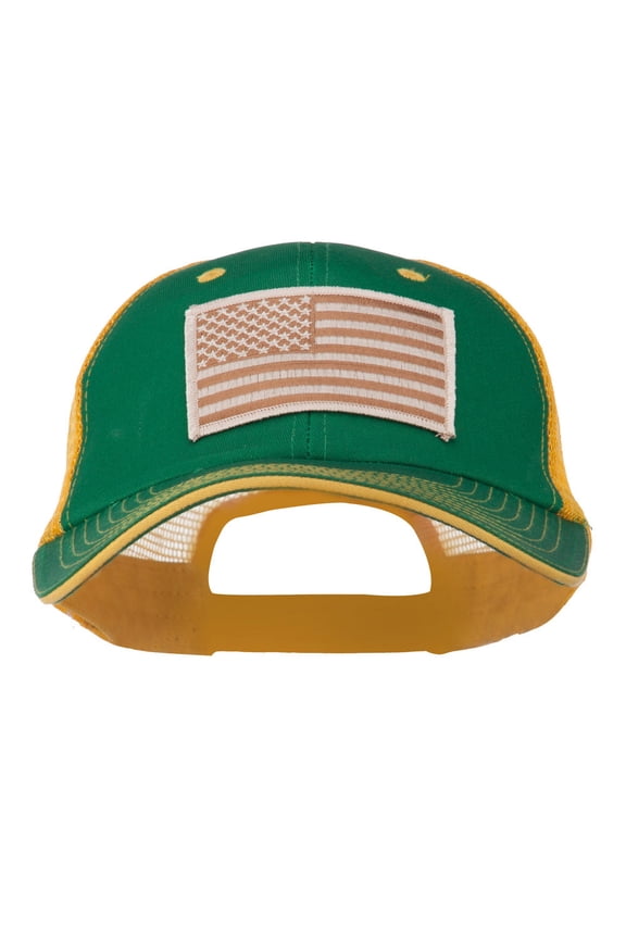 Desert American Flag Patched Big Size Washed Mesh Cap - Kelly Gold XL-3XL